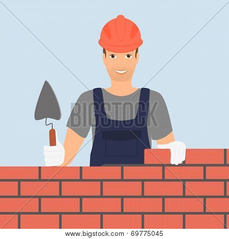 Builder man is building a brick wall