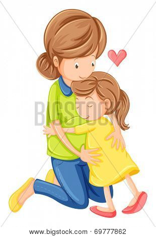 Illustration of a love of a mother and a daughter on a white background