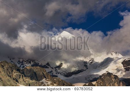 main Caucasian ridge at sunset.Tetnuld and Gestola peaks,Georgia