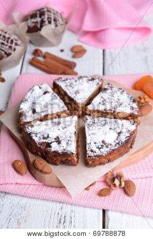 Delicious cake panforte on table close-up
