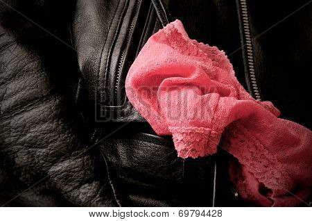 Lace Pink Panties And Leather Jacket