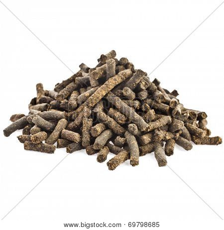Heap pile of  Koporye fermented granule tea  isolated on white background