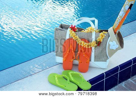 Flip flops and pool accessories