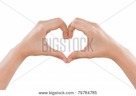 Female Hands Making A Heart Shape Isolated On White Background