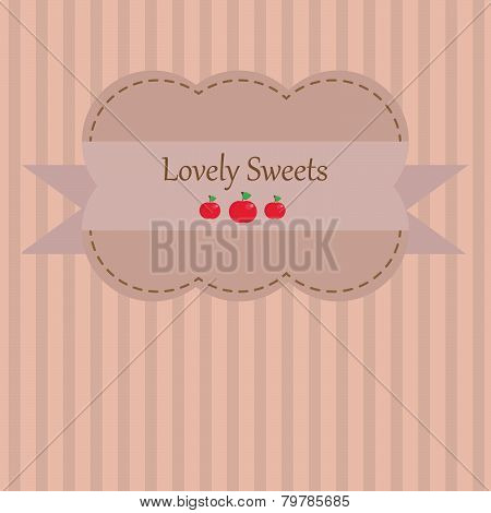 Adorable vintage styled background sticker with apples and stripes