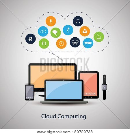 Cloud Computing Concept Design with Different Icons