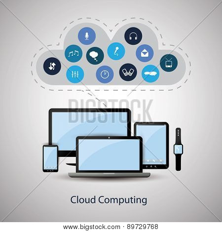 Cloud Computing Concept Design with Different Icons