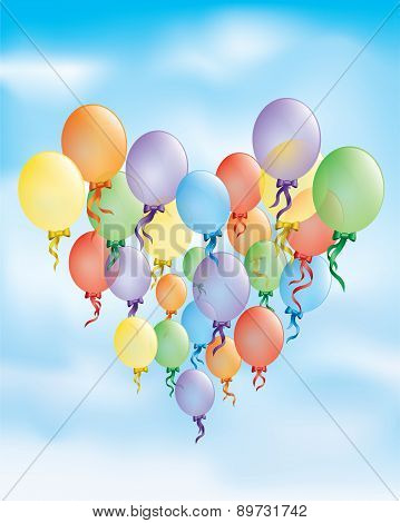 Birthday card, colored balloons vector background