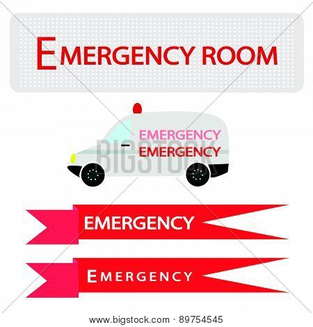 Ambulance With Emergency Banner On White Background