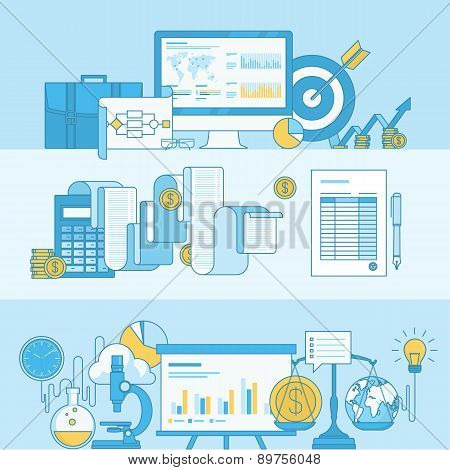 Set of line concept banners for business