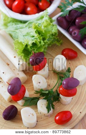 Canape Of Heart Of Palm (palmito), Cherry Tomatos, Olives