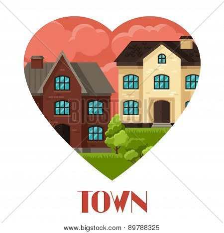 Town background design with cottages and houses