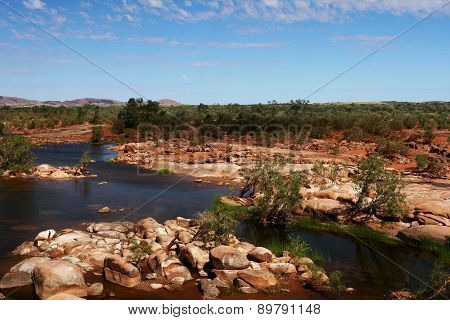 Rocky River Bed and Blue Sky Outback