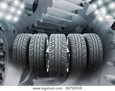 Wheels on abstract background