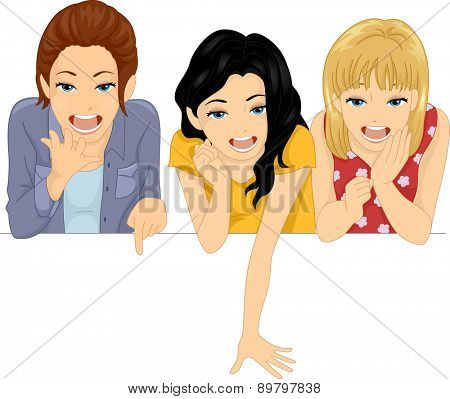 Illustration of Girls Looking Down and Smiling Happily