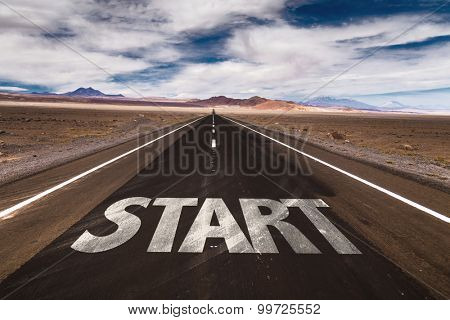 Start written on desert road