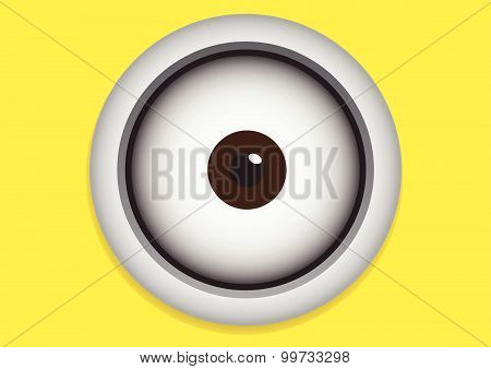 Vector illustration of goggle with eye on yellow color background.