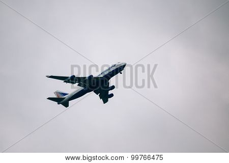 Transaero Boeing 747 take off from Airport in Moscow. Transaero