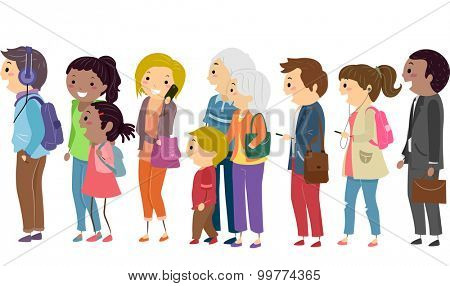 Illustration of People Patiently Waiting on a Queue
