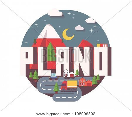 Plano Texas beautiful city to visit. vector cartoon