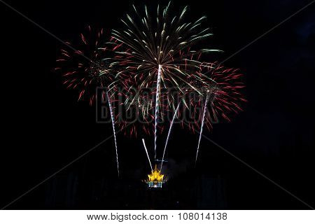 Colorful Fireworks Over Dark Sky
