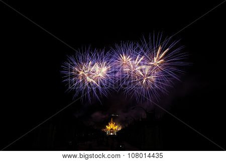 Colorful Fireworks Over Dark Sky