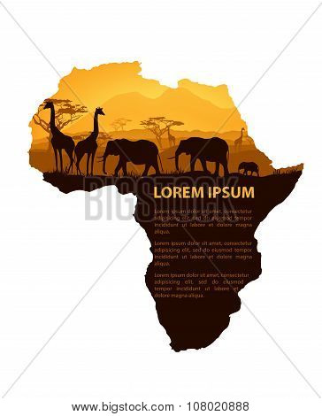 African Animals Silhouettes In Sunset Design Template