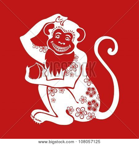 Monkey Chinese zodiac sign with flower ornament