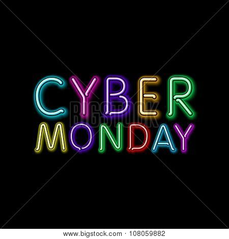 Vector Cyber Monday Sale Background. Vector Illustration Of Embossed Letters On Color Blurred Backgr
