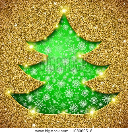 Christmas tree card with glitter