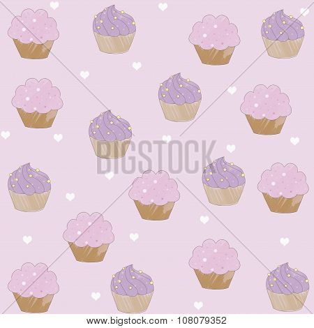 Sweet concept seamless pattern. Tasty background made of lovely cupcakes.