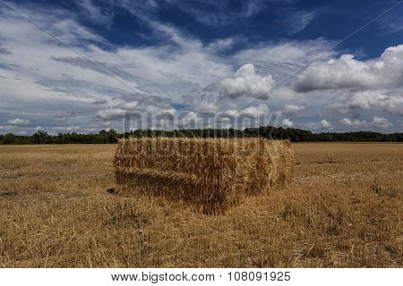 Squares Straw Bales After Harvest Wheat