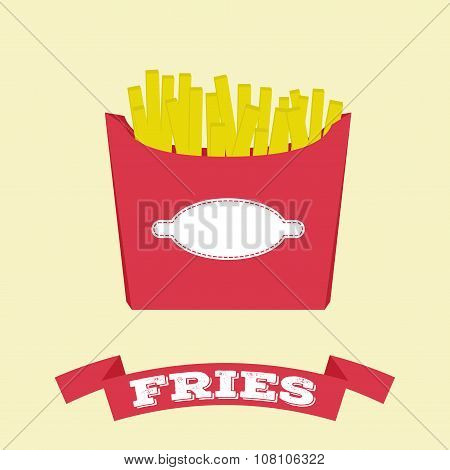 Flat Fries In Box Vector Fast Food Icon
