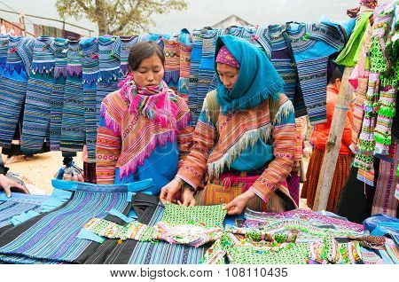 H'mong ethnic minority people in Can Cau traditional market in Laocai, Vietnam.
