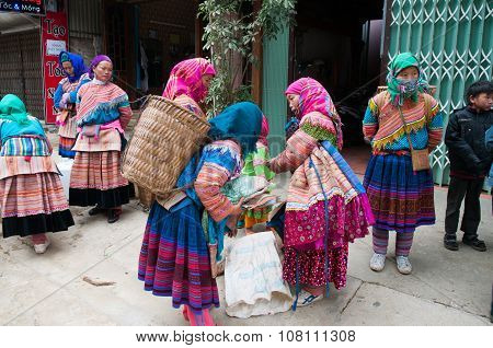H'mong ethnic minority people in Bac Ha traditional market in Laocai, Vietnam.