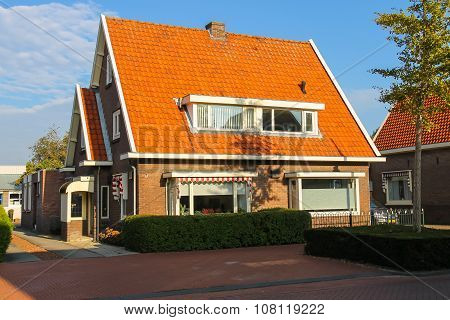Picturesque Residential Houses In Small Dutch Town Zwanenburg, The Netherlands