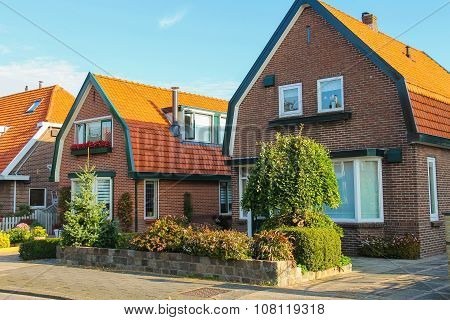 Picturesque Residential Houses In Small Dutch Town Zwanenburg, The Netherlands