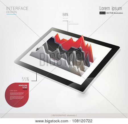 Vector tablet with infographic graph.