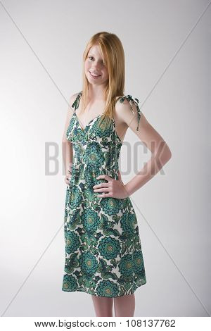 Redhead Model In  Green Dress