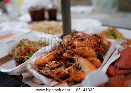 Flame-grilled shrimps prepared for the party