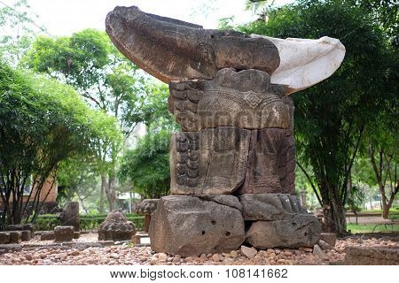Ancient Garuda statue in Mueang Sing Historical Park, Kanchanaburi Thailand