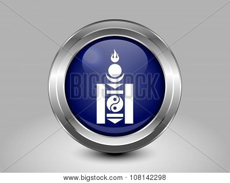 Mongolian Soyombo. Metal Round Icon. Symbol for Macedonia