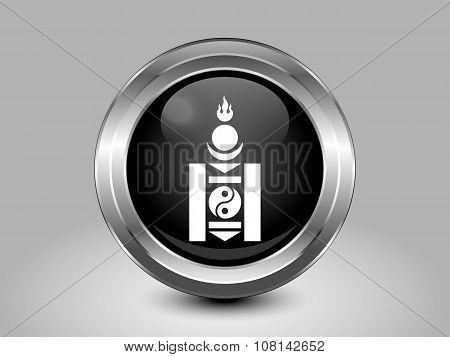 Mongolian Soyombo In Black And White. Metal Round Icon