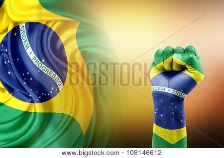hand painted with the Brazil flag on an abstract background mixed with the flag of Brazil