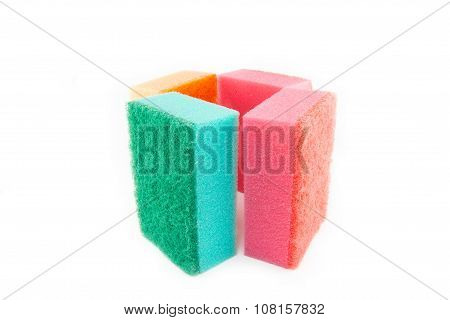 Sponge Scouring Pads On An Isolated White Background