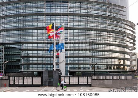 European Union Flags And France Flag Flies At Half-mast