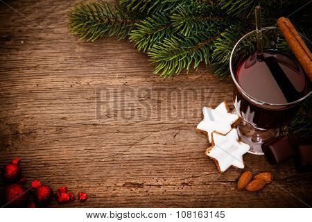 Fine german gluhwein on wooden board