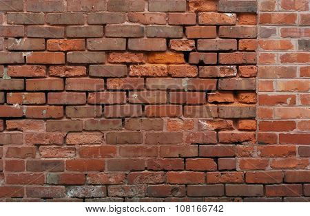 old dirty brick wall ruins background
