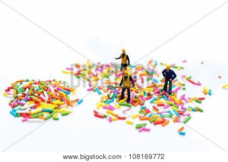 Sugar Sprinkle Dots, Decoration For Cake And Bekery, A Lot Of Sprinkles As A Background With Miniatu