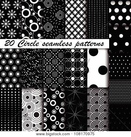 20 Monochrome Circle Seamless Patterns